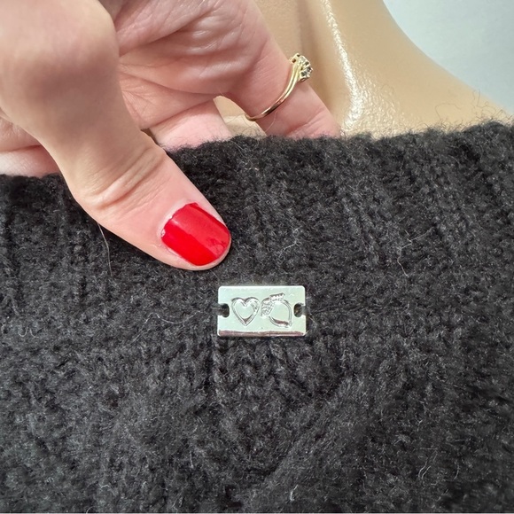 For Love & Lemons Savannah Cropped Cardigan Sweater Flowers Black Medium Puff - Picture 6 of 9